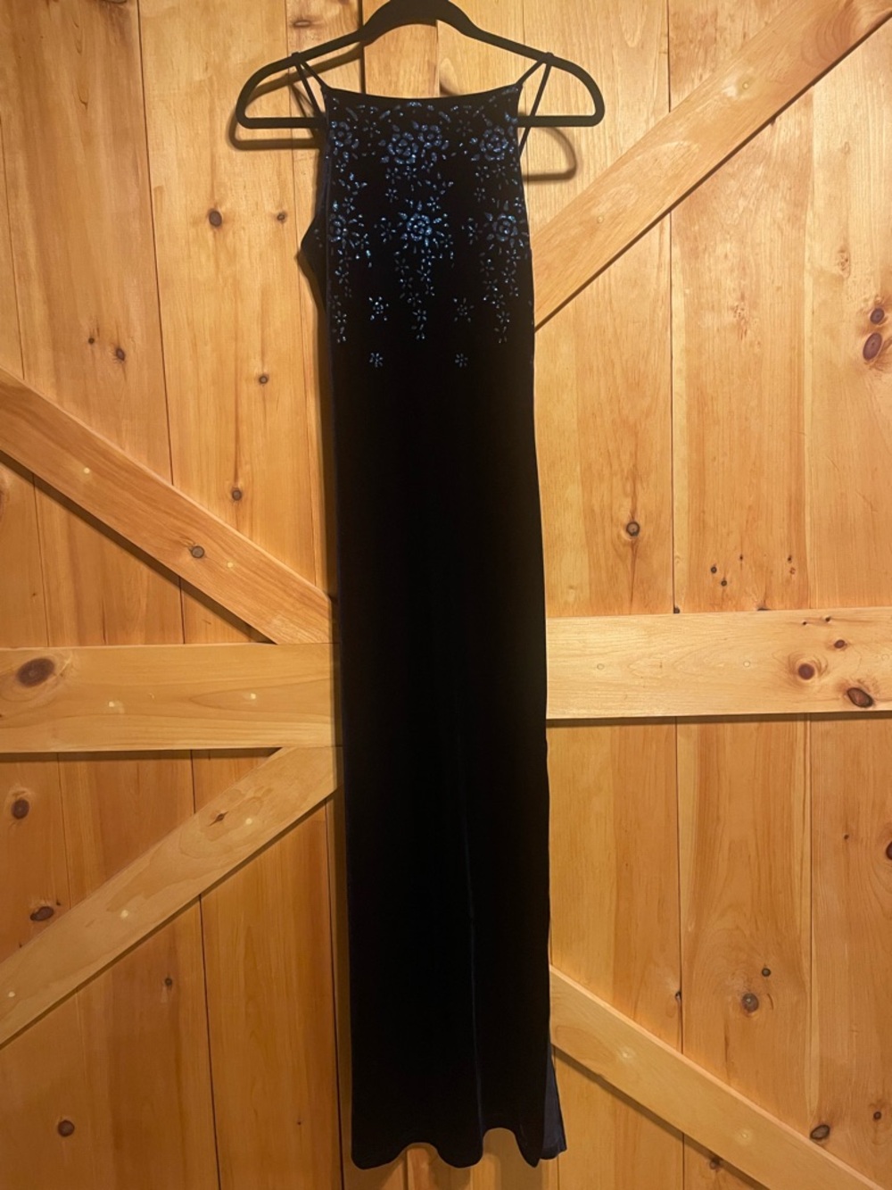 Finesse Black Velvet Maxi Dress with Blue Glitter Bodice vintage 90s Y2K